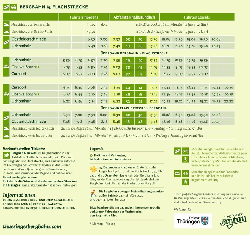 Fahrplan Thüringer Bergbahn 2024